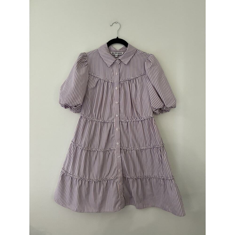 Walter Baker Preppy Preston A-Line Shirt Dress Lilac Pink Purple Stripes XS - Picture 2 of 8
